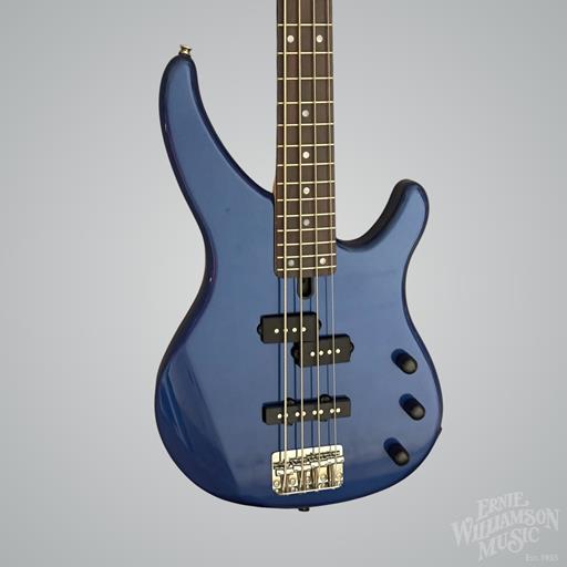 Yamaha 4-string; solid alder body, maple neck, rosewood fingerboard, one split single-coil and one straight single-coil pickup; Metallic Blue